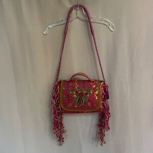 Gorgeous Kohinoor Fashion %100 Yute Beaded Shoulder Bag Pink / Multi New